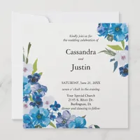 Pretty Blue Floral Wedding Invitation