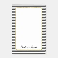 Black and White Stripes Gold Foil Frame Monogram Post-it Notes