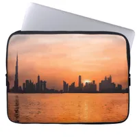 Sunset over a seaside town - watercolor laptop sleeve