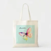 Delicate Pink Butterfly in Pastel Rainbow Colors Tote Bag