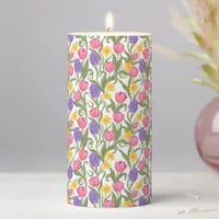 Pink Tulips, Yellow Daffodils, Purple Hyacinths Pillar Candle