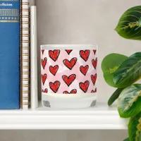 Cute Kid's Art Style Red Hearts on Pink Watercolor Scented Candle
