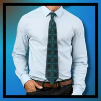 Paisley Pattern Blue Brown Black Neck Tie