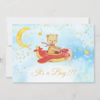 *~* Teddy Bear Red Plane Baby Stars Boy Shower Invitation