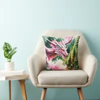 Fire breathing dragon vibrant pink scales throw pillow