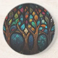 Tree of Life Mosaic Coloured leaves Stained Glass  Coaster