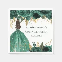 Emerald Green Gold Floral Princess Quinceanera  Napkins