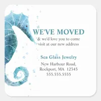 We've Moved Cute Sea Horse Moving Announcement Square Sticker