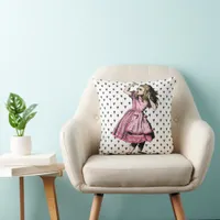 Pink Dress Alice Black Hearts Throw Pillow