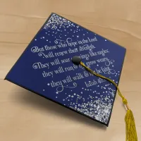 Navy Blue Silver Glitter Christian Verse Isaiah 40 Graduation Cap Topper