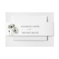 Simple Elegant Minimalism Black and White Poppies Invitation Belly Band