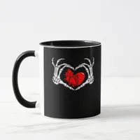 Scary Skeleton Hands And Red Heart Creepy Spooky V Mug