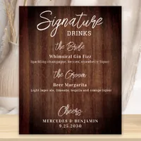 Rustic Signature Drinks Personalized Wedding Bar Poster