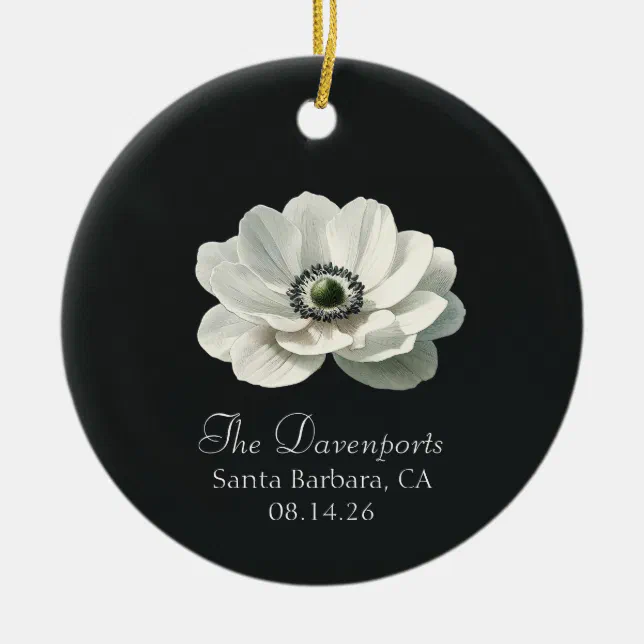 Modern Anenome Flower Wedding Black & White Formal Ceramic Ornament