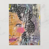 abstract collage with face words and polka dots postcard