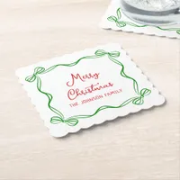 Whimsical Hand Drawn Bow Christmas Gift Paper Coaster
