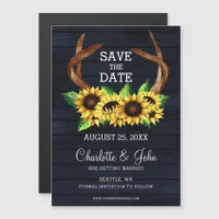 blooming sunflowers antlers country save the date magnetic invitation
