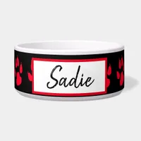 Red and black Paw Print Dog's Food Bowl
