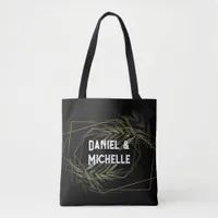 Modern Arched Black Gold Wedding Botanical Theme Tote Bag
