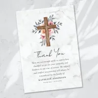 Boho Floral Cross Sympathy Funeral Thank You Card