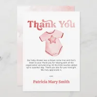 Baby Clothes Pink Girl Baby Shower Thank You Card