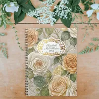 Elegant Floral Rose Pattern with Ornate Frame Notebook