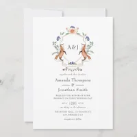 Watercolor Woodland Laurel Crest Monogram Wedding Invitation