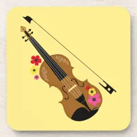 Violinist Pretty Floral Violin Beverage Coaster