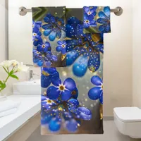 Forget-me-not flower with gold accents bath towel set