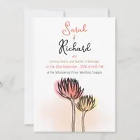 Elegant Floral Sketch Wedding  Invitation