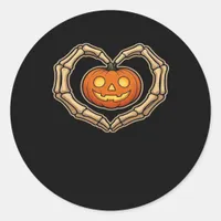 Skeleton Hands Heart With Pumpkin Cute Spooky Hall Classic Round Sticker