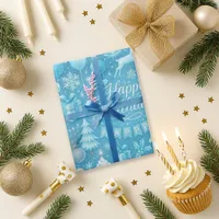 Blue Winter Birthday Wrapping Paper