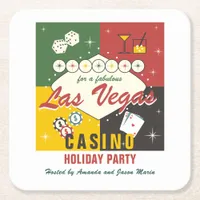 Christmas Holiday Vegas Casino Poker Night Party Square Paper Coaster