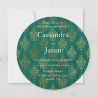 Teal and Gold Wedding Invitation