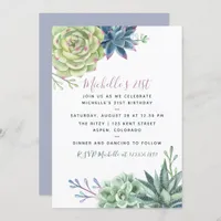 Watercolor Desert Cactus Succulents 21st Birthday Invitation