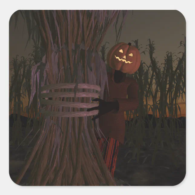 Spooky Pumpkin Head Scarecrow Square Sticker