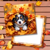 Cute Puppy Dog in Fall Leaves Note Card