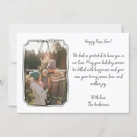 Happy New Year Simple Black & White Family Photo Holiday Card