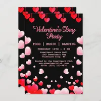 Red Pink Hearts Valentine's Party Food Music Dance Invitation