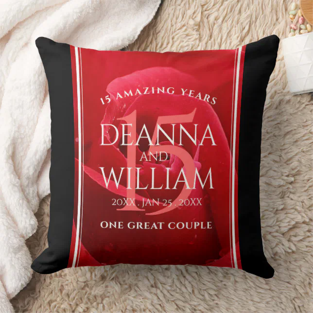 Elegant 15th Rose Wedding Anniversary Celebration Throw Pillow