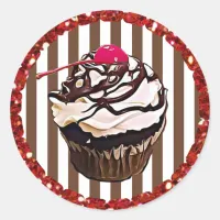 Chocolate Cupcake with Cherry Stickers