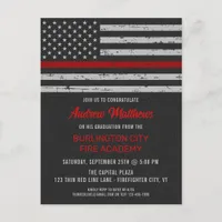 Thin Red Line Fire Academy Firefighter Graduation  Invitation Postcard