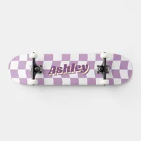 Retro Name Girly Purple White Checker Pattern Skateboard