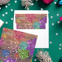 Colorful Shimmering Snowflakes On Lacy Barn Wood Envelope Liner