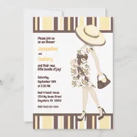 Chic Mom-to-Be Brown Yellow Striped Baby Shower Invitation