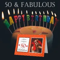 50 and Fabulous 50th Birthday Photo Orange & Dots Card