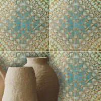 Distressed Persian Turquoise Brown Geometric Ceramic Tile