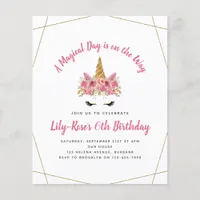 PAPER Birthday Invitation | Floral Unicorn Gold