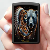 Fusion of Human Spirit and Bear at Night B Zippo Lighter