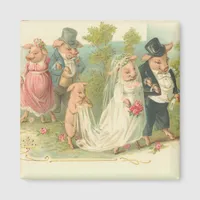 Adorable Vintage Pig Bride and Groom Magnet